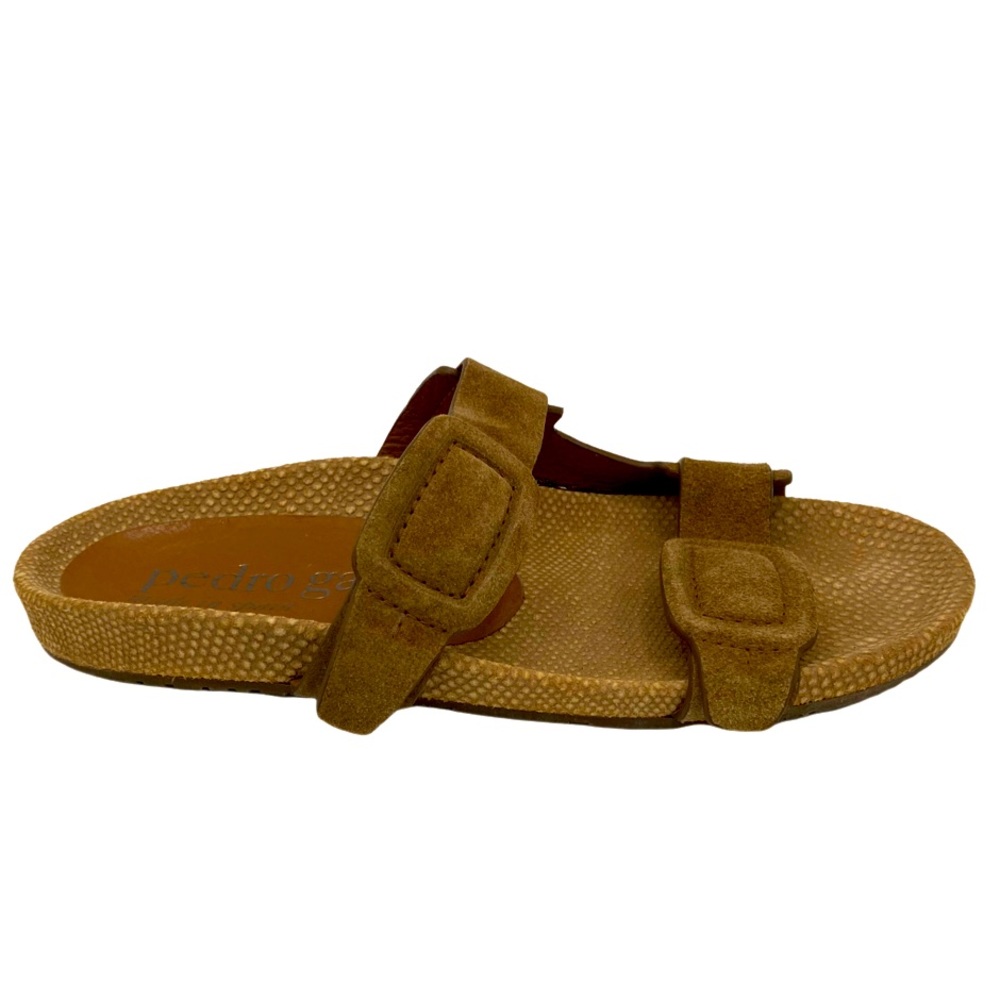 NWOB Pedro Garcia Hazelnut Brown Suede Arielle Snake Embossed Buckle Slide -Sz 7 - Picture 2 of 8
